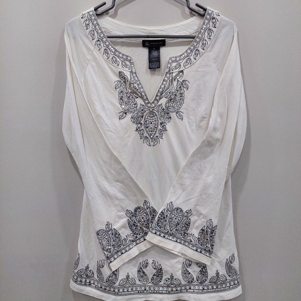 INC International Concepts Women's Size L Fairycore Silver Thread Flared Tunic